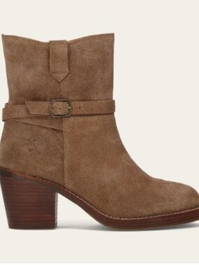 Frye Suede Ankle Riding Boots Belted Buckle Mushroom Brown 6.5 NIB